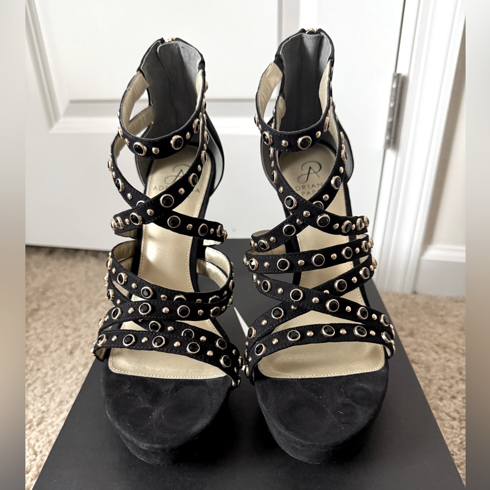 ADRIANNA PAPELL Malia Crystal Embellished Platform Sandals | Size 9.5